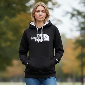 🌻The North Face Black & White Half Dome Pullover Hoodie Sweatshirt Size Medium